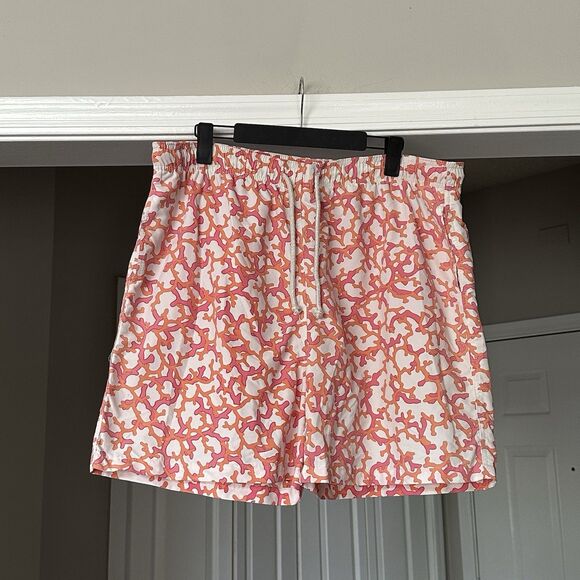 J McLaughlin Men’s Shoreline Swim Trunks In Coral Orange Pink Pattern Shorts XL - Picture 1 of 8